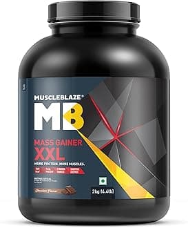 Mass Gainer XXL Powder, Chocolate (20 Servings, 2kg / 4.4lbs) | 18g Protein, 70g Carbs Per Scoop | With Complex Carbs, High Protein & Digestive Enzymes