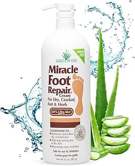 Miracle Foot Repair Cream (32 oz) Repairs Dry Cracked Heels and Feet, 60% Pure UltraAloe Moisturizes, Softens, and Repairs