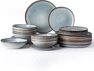 AmorArc Ceramic Dinnerware Sets,Handmade Reactive Glaze Stoneware Plates and Bowls Sets,Highly Scratch Resistant | Dishwasher & Microwave Safe Dishes Set,Service for 8 (24pc)