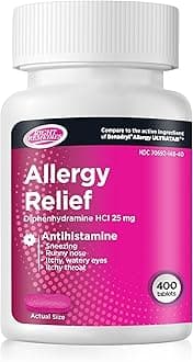 Allergy Relief Antihistamine, Diphenhydramine HCl 25mg, Generic Ultratabs, Relieves Seasonal Indoor or Outdoor Upper Respiratory Allergies, 400 Count