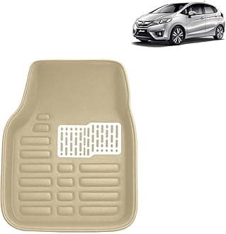 Kingsway Accessories Premium 4D Car Floor Mats Only Compatible with Honda Jazz Year 2014 to 2018 All Model, Set of 3 Pcs, 100% Waterproof Tray Shape PVC 4D Car Foot Mats, Beige