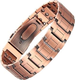 Copper Bracelet for Men, 3-Row Magnet Design, Ultra Strength Magnetic Bracelet 99.99% Pure Copper Wristband Adjustable Jewelry Gift with Sizing Tool
