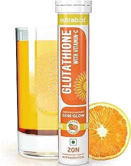 Glutathione Tablets 500mg with Vitamin-C - 20 Effervescent Tablets - Supports Radiant Skin Glow for Women, Men (Orange, 20 Count (Pack of 1))