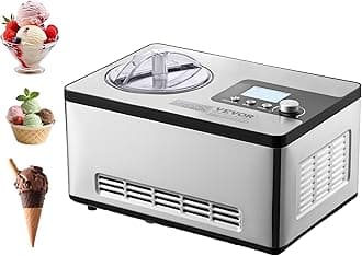 VEVOR Automatic Ice Cream Maker with Built-in Compressor, 2 Quart No Pre-freezing Fruit Yogurt Machine, Stainless Steel Electric Sorbet Maker, 3 Modes Gelato Maker with LCD Display & Timer, Silver
