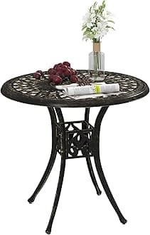 Outsunny 78 cm Round Garden Dining Table with Parasol Hole Antique Cast Aluminium Outdoor Table Only, Bronze Tone
