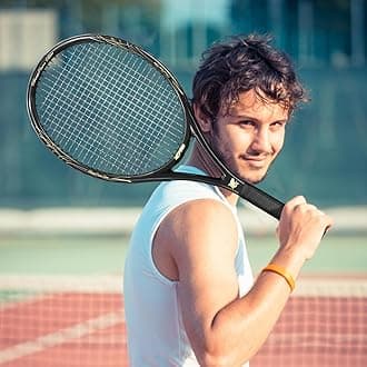 Tennis Racket - Super Value Set with Pre-Strung, Comfortable Handle, 27'' Tennis Racquet for Adults, Includes 3 Tennis Balls, 2 Overgrips and 1 Tennis Bag