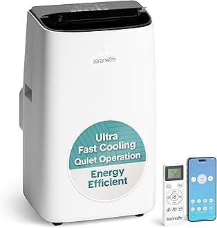 SereneLife 14000 BTU Ultra Quiet Portable Inverter Air Conditioner, Smart Cooling & Heating with WiFi, Energy Efficient, For Bedrooms, Living Spaces & Offices, 650 Sq Ft Coverage