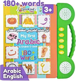 ZEENKIND English Arabic Learning Talking Books for Kids 2 3 4 5 6 Years Old, 180 Words Learn Arabic Interactive Audio Sound Book for Kid Toddler, Educational Electronic Bilingual Toys with Music