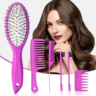 Wig Brush Comb Set, 6pcs Professional Styling Extension Brush Kit with Travel Size for Human and Synthetic Hair