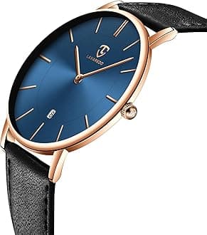 Mens Watches, Minimalist Fashion Simple Wrist Watch for Men Analog Date with Leather Strap