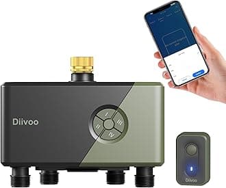 Diivoo WiFi Water Timer 4 Outlets with Brass Inlet | Smart Sprinkler/Hose/Tap Timer Compatible with Alexa, 24 Irrigation Plans, Rain Delay & 2 Modes | Garden Watering Controller for Lawn Yard