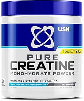 USNMicronised Creatine Powder 230g (67 Servings): 100% Pure Creatine Monohydrate Powder for Performance and Muscle Recovery, Suitable for Vegans - Unflavoured