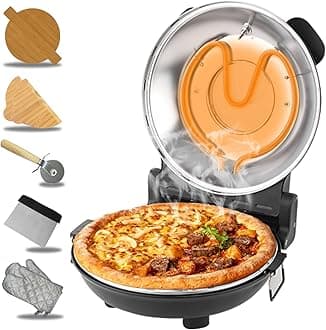 Pizza Oven Indoor, 12 Inch Retro Pizza Maker, Rapid Heating 800˚F, 1200W Glazed Ceramic Stone Electric Pizza Cooker, Two-button Precise Temperature Control, Viewing Window for Precise Cooking