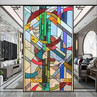Stained Glass Church Style Decorative Privacy Window Film Static Cling No Adhesive Heat Control Glass Sticker for Home Office W27.6 x H78.74(70x200cm)
