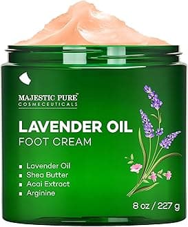 MAJESTIC PURE Lavender Oil Foot Cream, Warming Cream - Calluses, Dry Cracked Feet, Hands, Heels, Elbow, Nails, and Knees - Softens & Moisturises Skin - 237ml