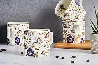 GOLDEN QUEEN'STea Cups Set of 6 | Ideal for Everyday Tea and Coffee, Enhancing Your Daily Rituals | Handcrafted & 24K Gold on Rim - Emerald Bloom Ensemble