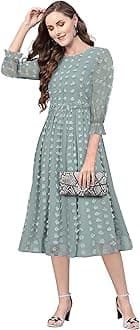 KERI PERRY Women Georgette Woven Fit & Flared Western Dress | Dress for Women | A line Dress | Winter Dress | Western Dress | Latest Women Dress | Trendy Dress for Dress | Midi Dresses