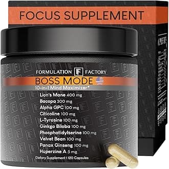 Formulation Factory 10-in-1 Nootropic Brain Supplement for Memory and Focus - Bacopa Monnieri, Lion's Mane, Alpha GPC, Ginkgo Biloba - Cognitive Support for Adults, 120 Capsules, 2 Month Supply