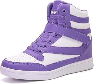 UBFEN Womens High Top Ankle Support Sneakers Vibrant Colour Hidden Wedge Heel Retro 80s Tennis Shoes for Girls Cosplay Removable Insole Backpacking Boots