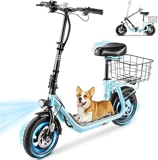 Caroma Peak 1200W/800W Electric Scooter with Seat, 30 Miles Max Range Electric Scooter Adults&Teens, 20MPH Top Speed Foldable Ebike, Adjustable E-Bike with Basket&Kid Seat, Commuter Escooter