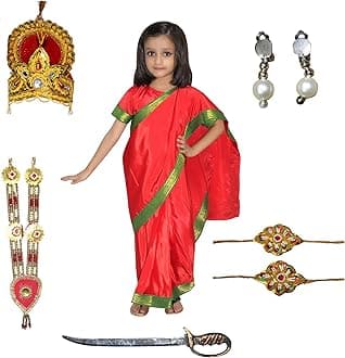 Kaku Fancy Dresses Devi Saree Costumes for Girls With Jewellery | Durga, Godess Saraswati, Mata Laxmi, Sita, Meera Bai Dress With Accessories | Ready to Wear Saree
