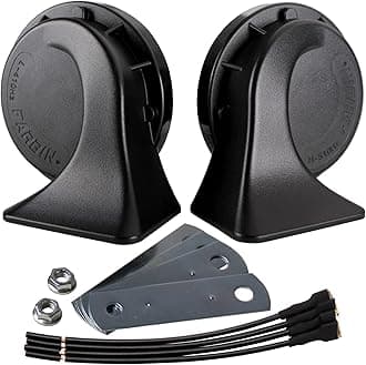 Horns Truck Horn 24V Car Horn Loud Dual-Tone Train Horn Waterproof Electric Snail Horn Kit Universal for Any 24V Vehicles Black (Black, 24V car horn)
