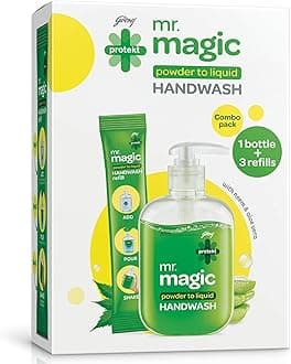 Godrej Protekt magic Powder-to-Liquid Handwash - Bottle + 3 Refills | 27g (makes 200ml per refill)