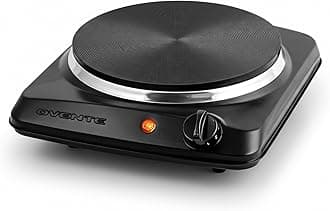 Electric Countertop Single Burner, 1000W Cooktop with 7.25 Inch Cast Iron Hot Plate, 5 Level Temperature Control, Compact Cooking Stove and Easy to Clean Stainless Steel Base, Black BGS101B