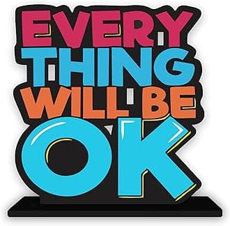 Artvibes Wooden Idols and Figurine Every Thing Will Be Ok Inspirational Quotes Table Decor for Office Desk Alphabet Showpiece | Home Decoration | Living Room | Modern Gifting Item (Sp_1159)
