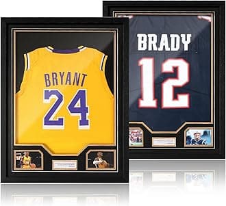 JupDec Jersey Frame Display Case 2 Pack, Large Clear Acrylic Shadow Box with UV Protection for Basketball Baseball Football Soccer Hockey Shirt, Wall Mount Wooden Showcase, Idea Gift for Sports Fans