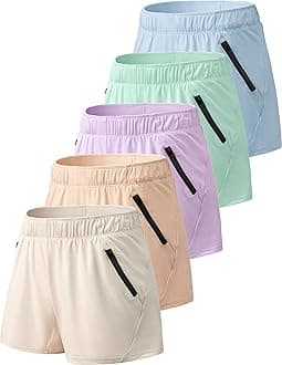 Liberty Importswomens 5-inch Yoga Training Shorts With Zipper Pockets Yoga Shorts (pack of 5)