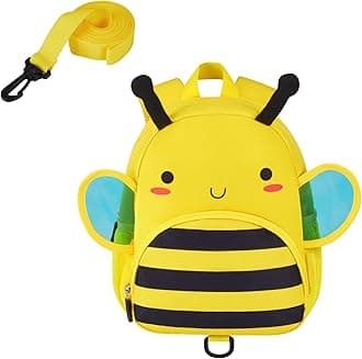 mommoreToddler Backpack for Girls Boys 2-4, 3D Cartoon Mini Kids Travel Bag, Small Baby Backpack with Toddler Leash, Chest Buckle, Water-Resistant Pre-K Schoolbag, Bee