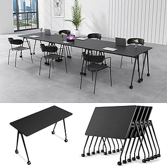 6-8 Person Conference Table Folding Conference Table for Office、Training, Seminar,Schools Modern Wood Conference Meeting Room Table Large Rectangular Conference Room Tables (4, Black, 47in)