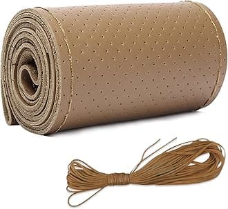 Leather Steering Wheel Cover, DIY Sewing with Needle & Thread, Breathable Anti-Slip Car Steering Wheel Protector, Universal 15 Inch Auto Steering Wheel Stitch on Wrap(Brown, Full Hole)