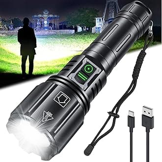 Gehavin Rechargeable LED Flashlight,120000 Lumens Super Bright XHP160 Flashlight with 6 Modes, Waterproof, Zoomable, Fast Charging,Ideal for Camping and Emergencies