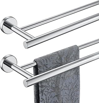 JQK Chrome Towel Bar, 27 Inch 304 Stainless Steel Thicken 0.8mm Double Bath Towel Rack for Bathroom, Towel Holder Polished Chrome Wall Mount, Useable Length 24 Inch 2 Pack, TB100L24-CH-P2