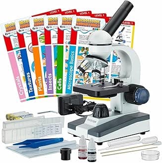 40X-1000X Compound Monocular Student Microscope Set + Slide Preparation Kit + Science Experiment Cards - M150C-SP14-EXCL1