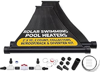 SunQuest Solar Pool Heater Panels - 2 (2ft x 10ft) Collectors w/Roof/Rack & Diverter Kit -Solar Water Heater for Above Ground & Inground Pools-DIY-Tube on Web Design Panel-Polypropylene UV Resistant