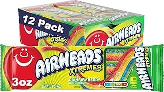 Mentos Xtremes Sweetly Sour Candy Belts, Halloween Bulk Box, Rainbow Berry, Party, Non Melting, 3 Ounce (Bulk Pack of 12)