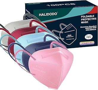HALIDODO 100 Packs Individually Wrapped KN95 Face Mask 5-Ply Breathable & Comfortable Filter Safety Mask with Elastic Ear loop and Nose Bridge Clip, Protective Face Cover Mask, Multi Color