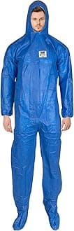 ATERET Disposable Coveralls I 5 Pack, Blue I Protective Suit, Fire Retardant, Full Body Suit w/Attached Hood for Oil & Gas