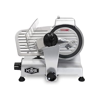 KWS MS-6ST Premium 200w Electric Slicer 7.67-Inch in Silver Teflon Blade, Frozen Meat Deli Meat Cheese Food Slicer Low Noises Commercial and Home Use