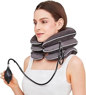Neck Stretcher for Pain Relief, Adjustable Inflatable Cervical Traction Device, Neck Brace for Home Use, Supports Neck Decompression & Spine Alignment，Gifts for Women (Sky Grey)