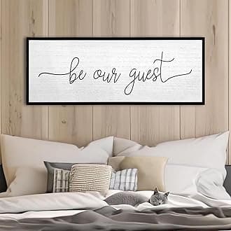 Be Our Guest Wall Decor Sign 40''×15'' Large Rustic Farmhouse Family Guest Room Bedroom Above Bed Vintage Framed Wooden Wall Art Modern Signs Simple Entryway Hanging Decoration (Black)
