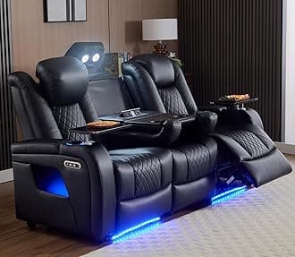 - Home Theater Seating Seats with Lighting Armrest, Movie Theater Chairs Theater Recliner with 7 Colors Ambient Lighting, Lumbar Pillow, Touch Reading Lights, Tray Table, Power Recline,Black