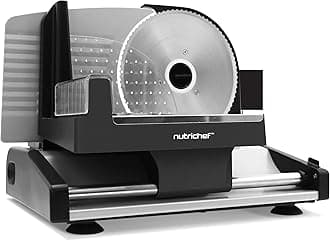 NutriChef Electric Meat Slicer – 200W Compact Deli and Bread Slicer with Adjustable Thickness Dial 0–15 mm, Removable Stainless Steel Blade, Countertop Food Slicer for Kitchens, Home