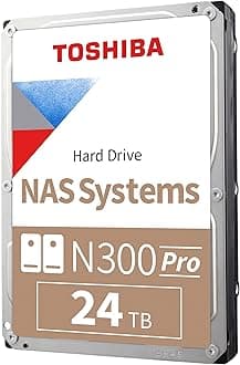 Toshiba N300 PRO 24TB Large-Sized Business NAS (up to 24 Bays) 3.5-Inch Internal Hard Drive - Up to 550 TB/Year Workload Rate CMR SATA 6 Gb/s 7200 RPM 1.0 GB Cache - HDWG82EXZSTB