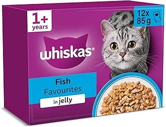 WHISKAS Adult Wet Cat Food in Jelly 12x85g Fish Favourites (Pack of 4)
