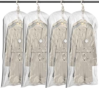 TAILI Hanging Vacuum Sealer Storage Space Saver Bags for Clothes, Suits, Coats or Jackets, 4 Pack Jumbo 53x27.6 Inches, Clear