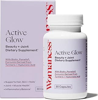 Womaness Active Glow Hair Skin and Nails Vitamins for Women - Hair Growth Vitamins with Hyaluronic Acid - Biotin and Curcumin - Nail Care, Joint Support and Glow Supplements for Dry Skin - 30 Capsules